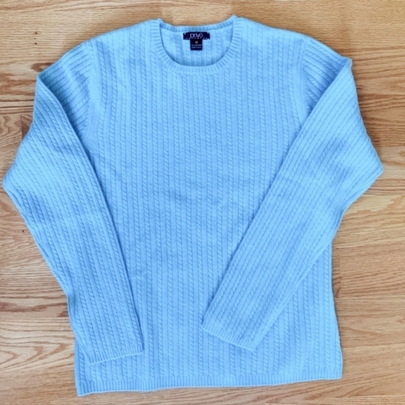 Prive Womens XL 100% Cashmere Light Teal Round Neck Pullover Cable Kint Sweater - Picture 2 of 5